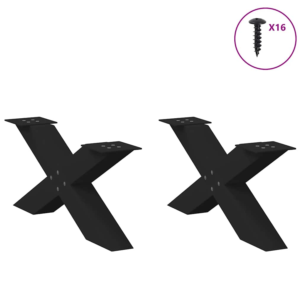 sofabordsben X-formet 2 stk. sort 70 x (30-31) cm stål