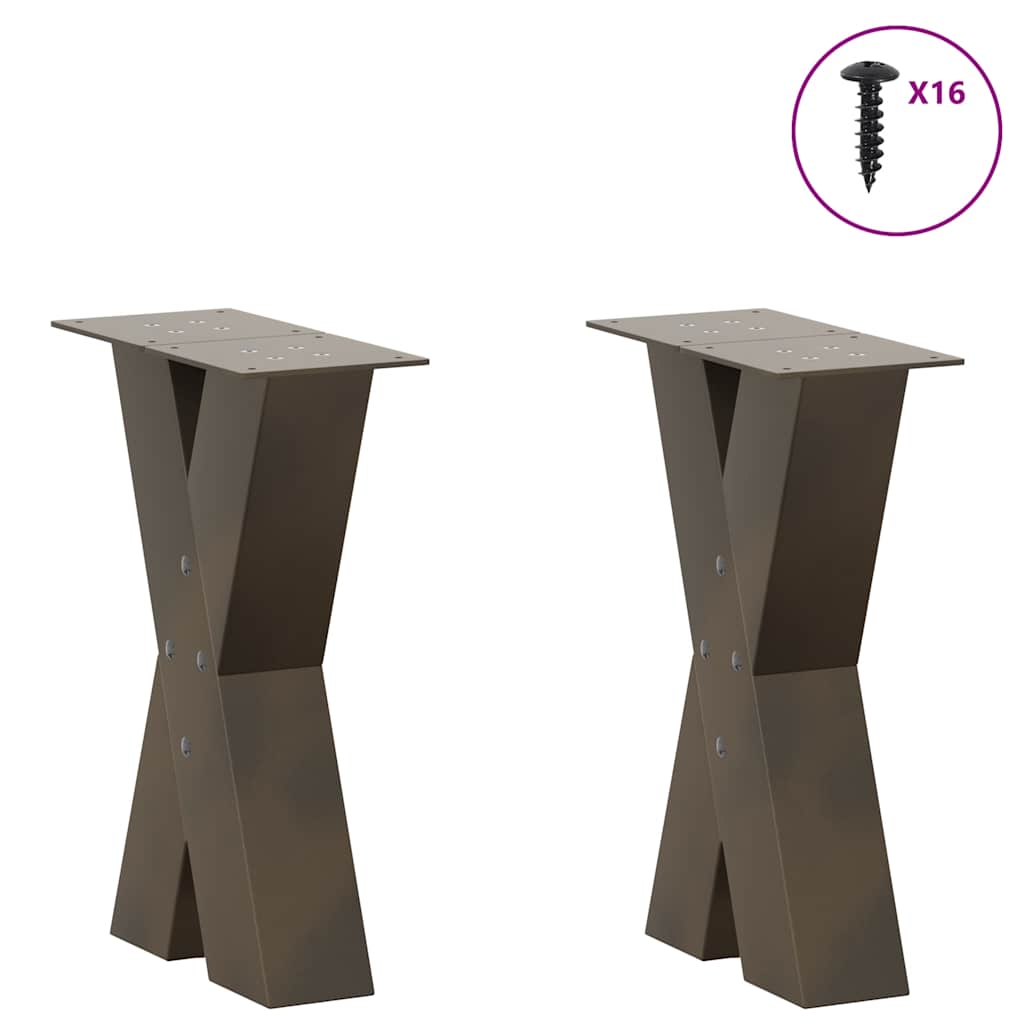 sofabordsben X-formet 2 stk. naturstål 38 x (42-43) cm stål