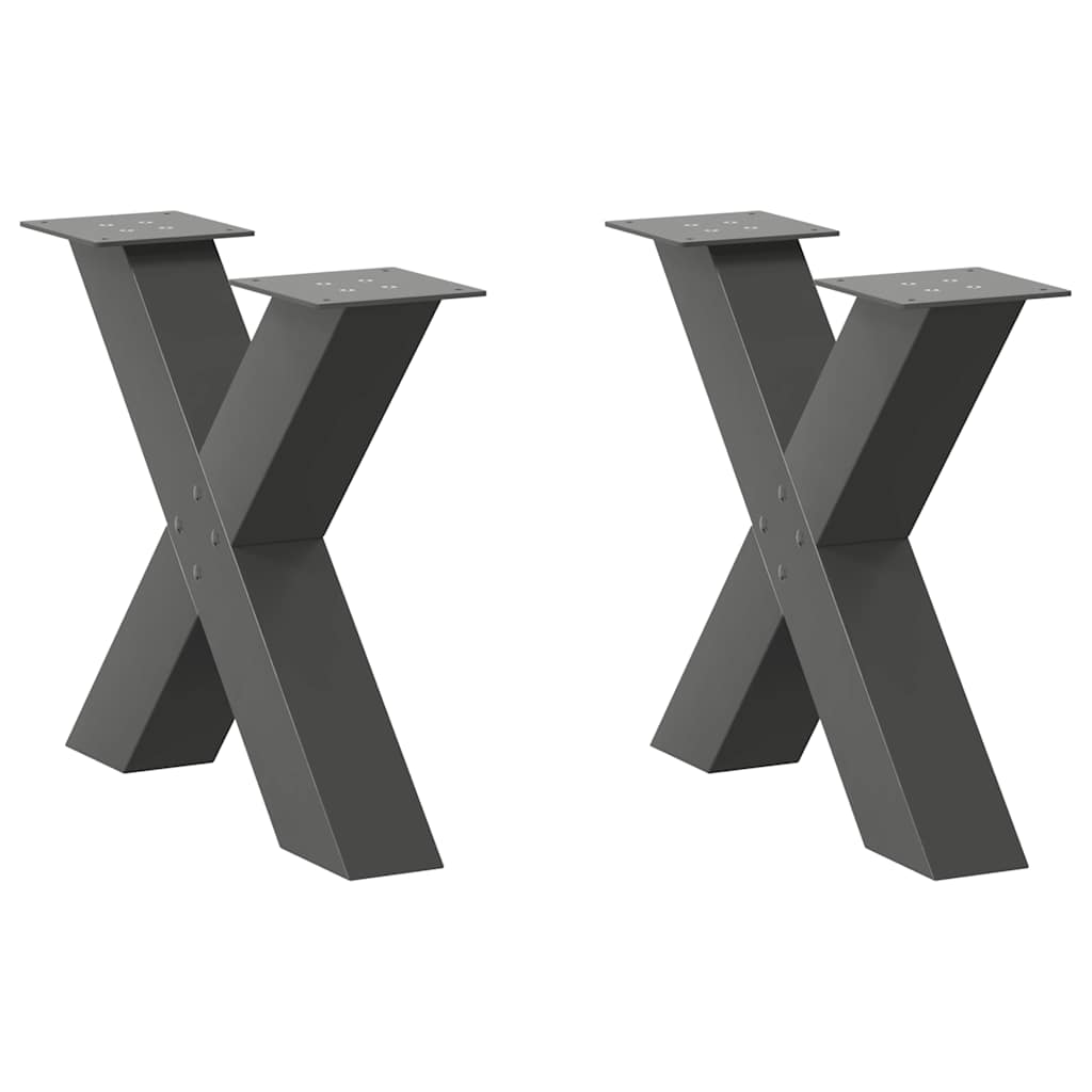 sofabordsben X-formet 2 stk. antracit 50x(42-43) cm stål
