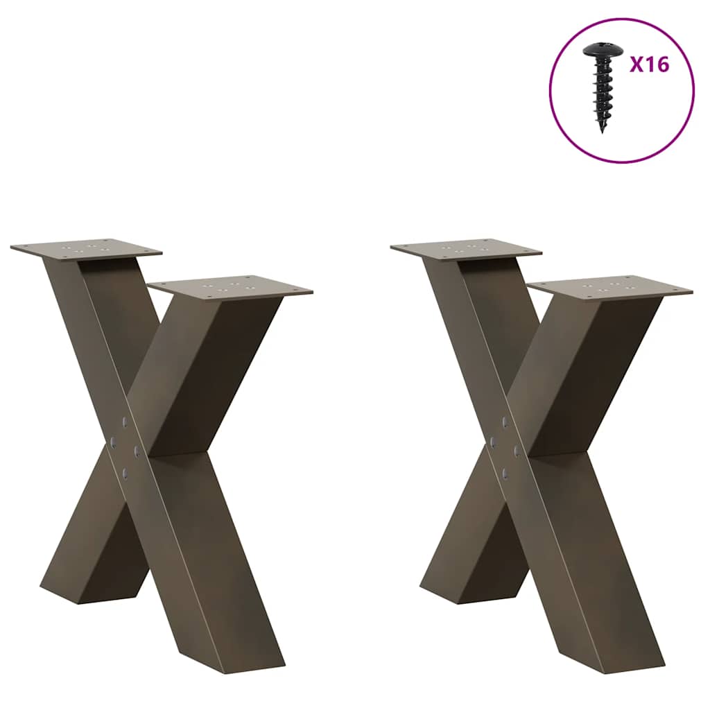 sofabordsben X-formet 2 stk. naturstål 60x(42-43) cm stål