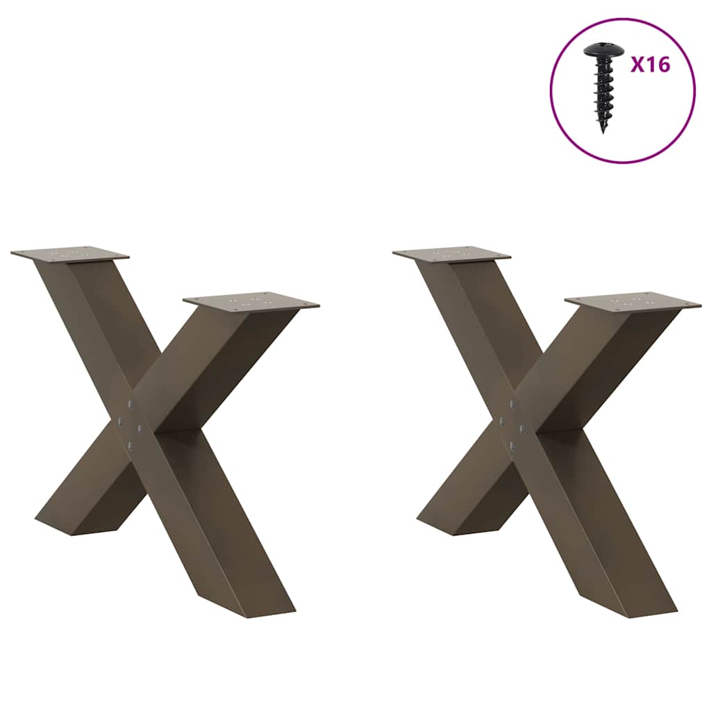 sofabordsben X-formet 2 stk. naturstål 70 x (42-43) cm stål