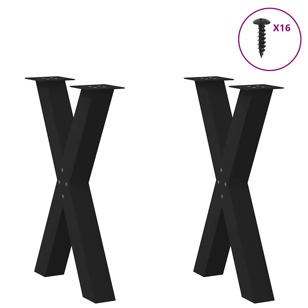 spisebordsben X-formet 2 stk. sort 60 x (72-73) cm stål