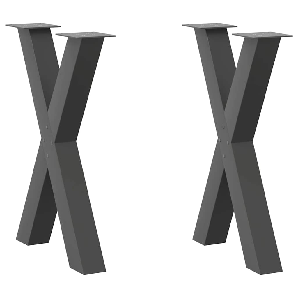 spisebordsben X-formet 2 stk. antracit 60 x (72-73) cm stål