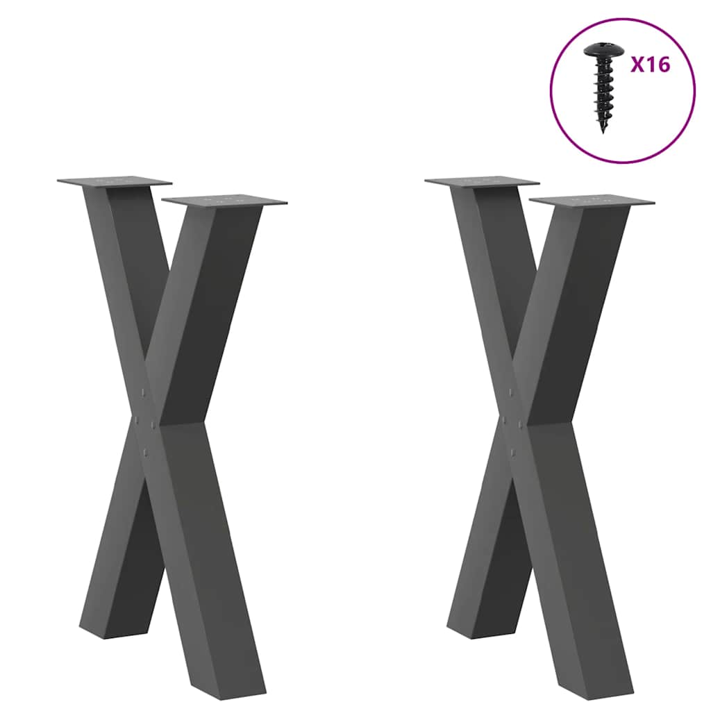 spisebordsben X-formet 2 stk. antracit 60 x (72-73) cm stål