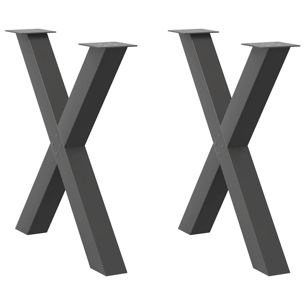 spisebordsben X-formet 2 stk. antracit 80x(72-73) cm stål
