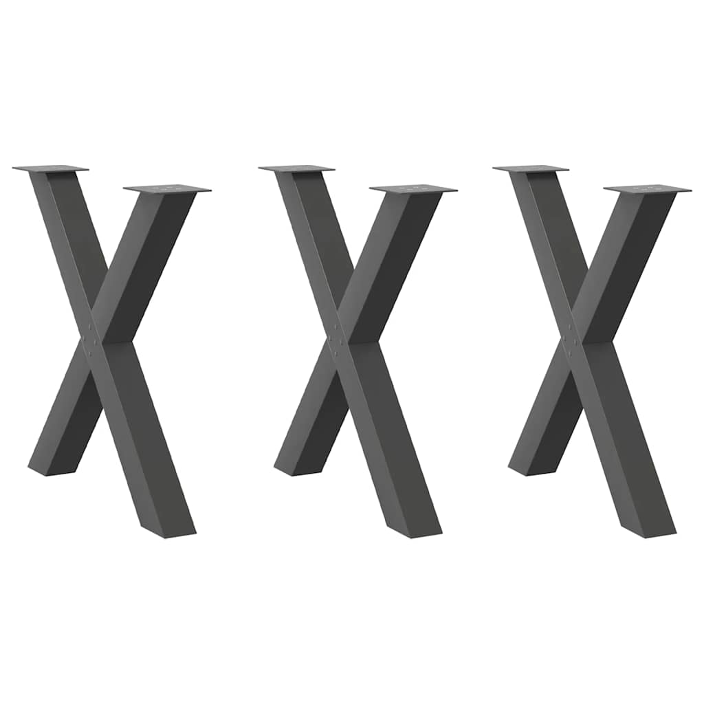 spisebordsben X-formet 3 stk. antracit 70 x (72-73) cm stål