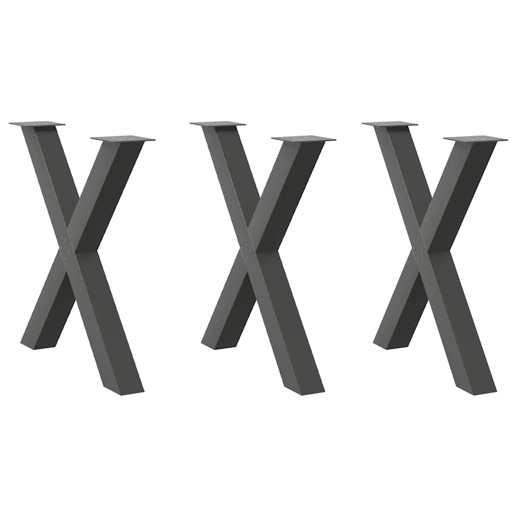 spisebordsben X-formet 3 stk. antracit 80x(72-73) cm stål