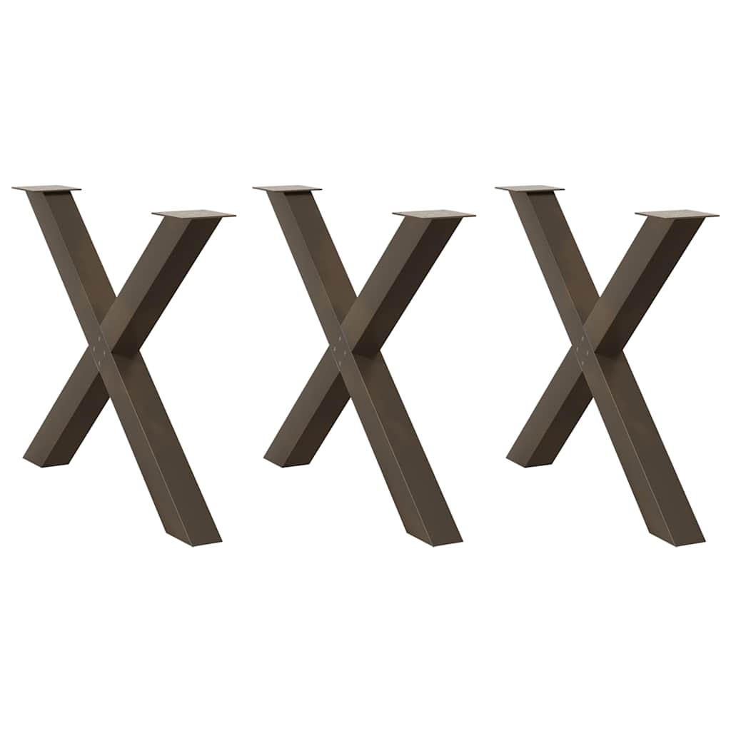 spisebordsben X-formet 3 stk. naturstål 90x(72-73) cm stål
