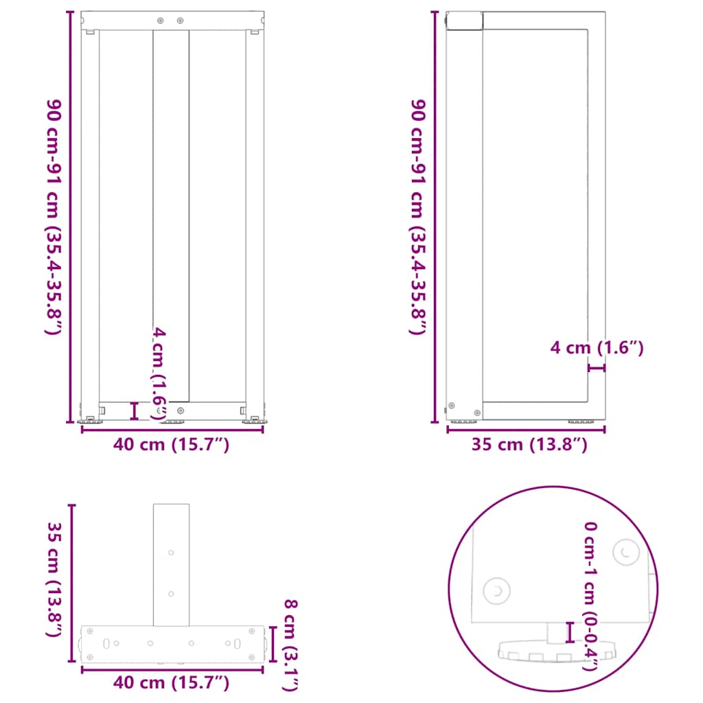 barbordsben T-formet 2 stk. antracit 40x35x(90-91) cm stål