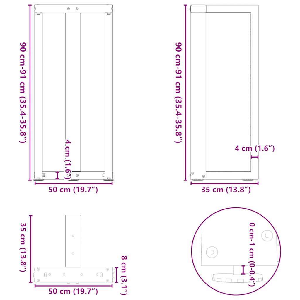 barbordsben T-formet 2 stk. antracit 50x35x(90-91) cm stål