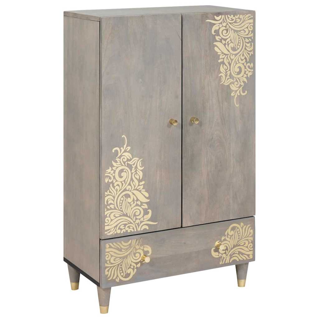 Highboard Grå og Guld 60 x 33,5 x 100 cm Massivt mangotræ