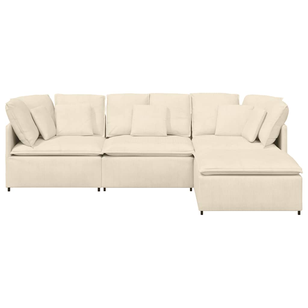 modulsofa med fodskammel og hynder føjlsstof cremefarvet