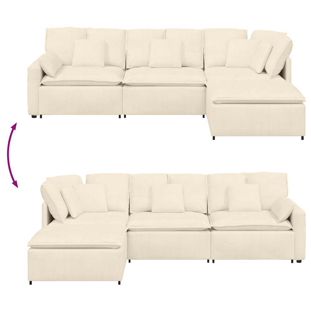 modulsofa med fodskammel og hynder føjlsstof cremefarvet