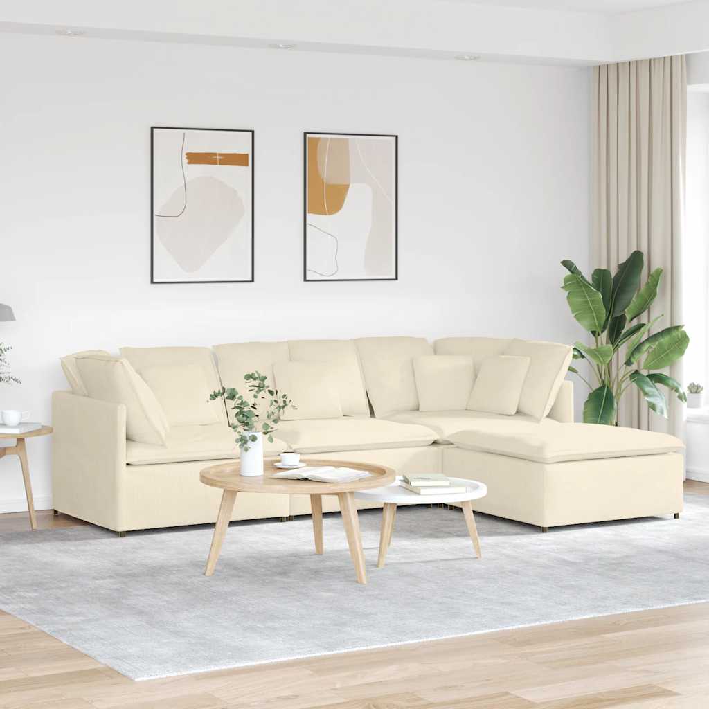 modulsofa med fodskammel og hynder føjlsstof cremefarvet