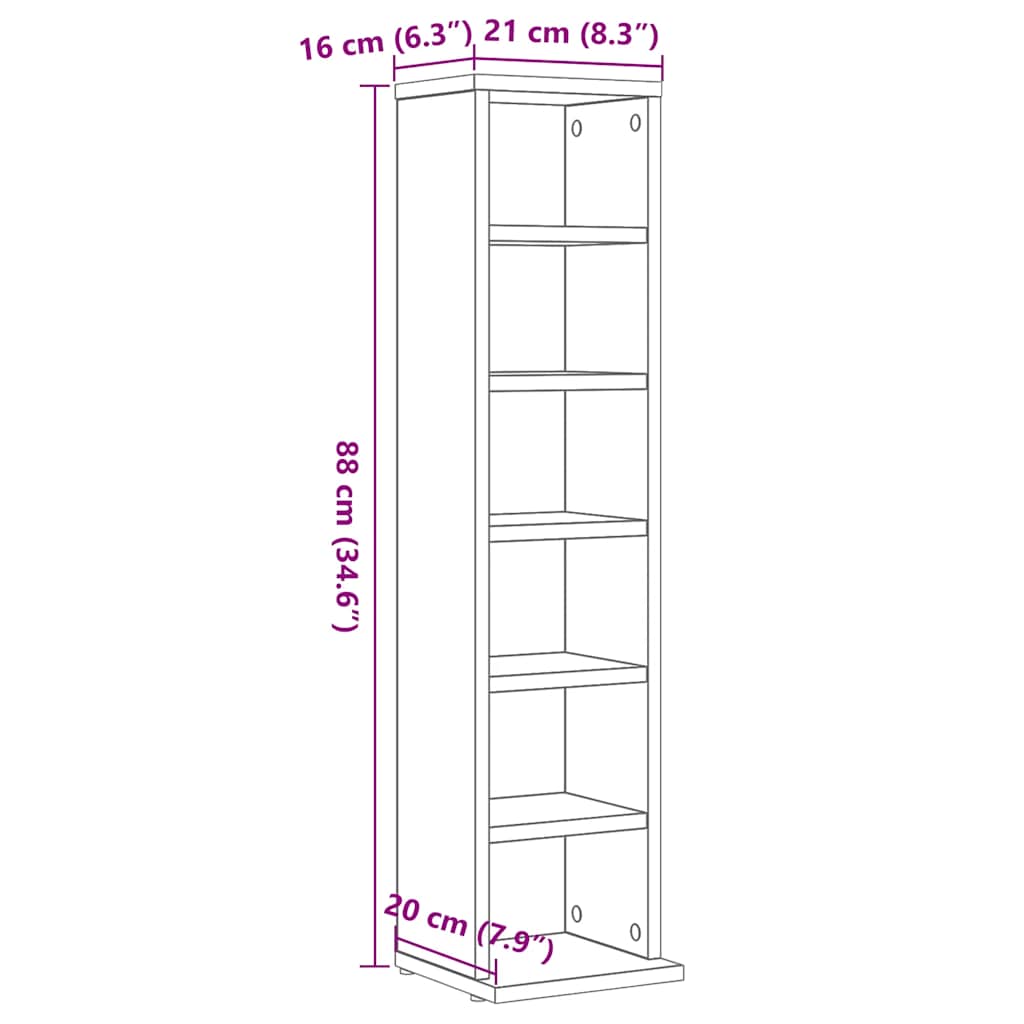 cd-reol 21x20x88 cm konstrueret træ sort-eg