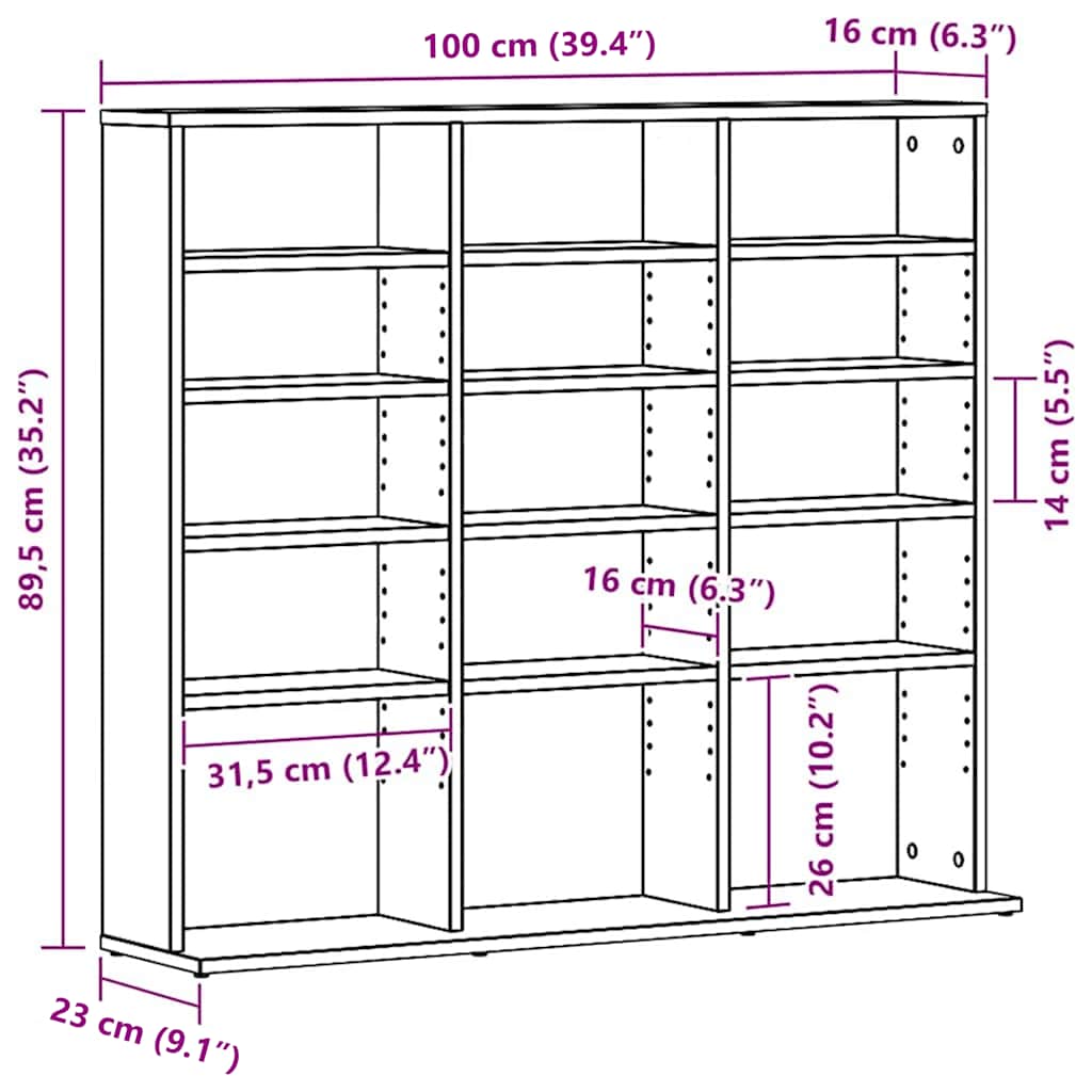 cd-reol 100x23x89,5 cm konstrueret træ sort-eg