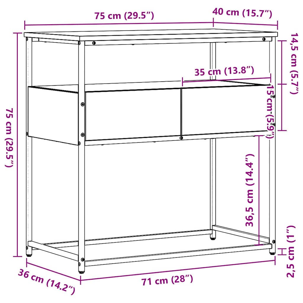 Konsolbord Gammelt træ 75 x 40 x 75 cm Samlet træ og metal