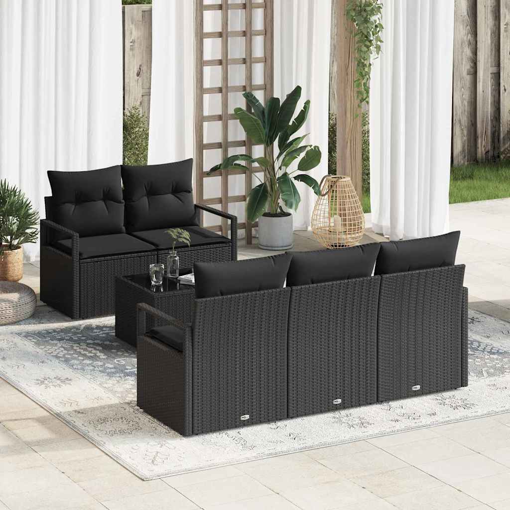 Sofa Sæt 6 pcs Sort polyrattan