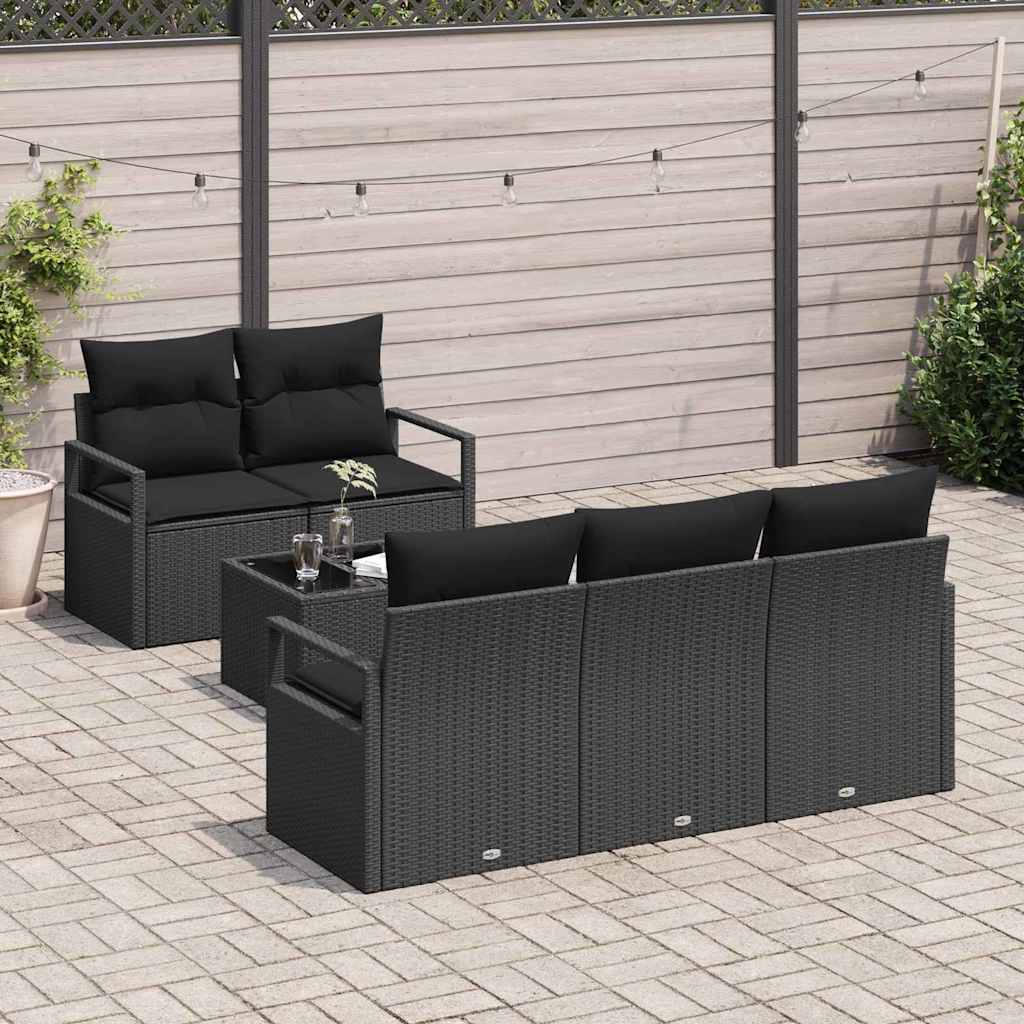 Sofa Sæt 6 pcs Sort polyrattan