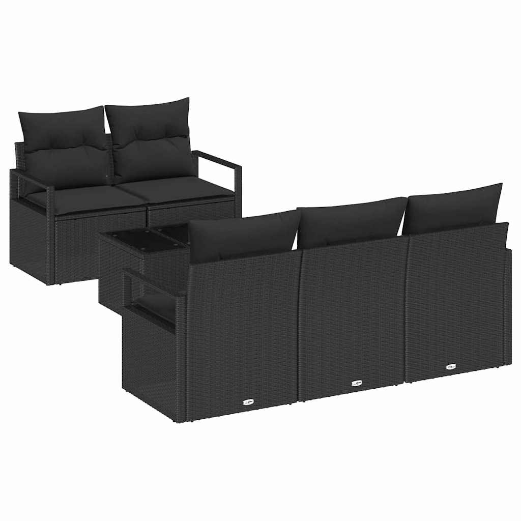 Sofa Sæt 6 pcs Sort polyrattan