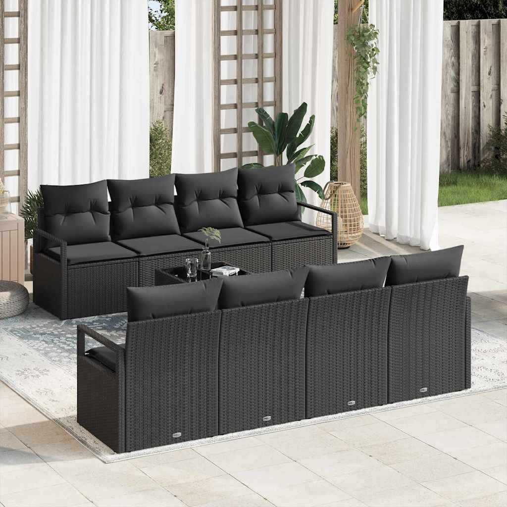 Sofa Sæt 7 pcs Sort polyrattan