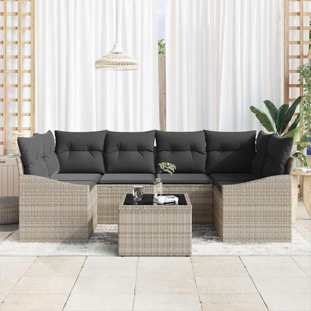 Sofa Sæt med pude med pude 7 pcs Lysegrå polyrattan