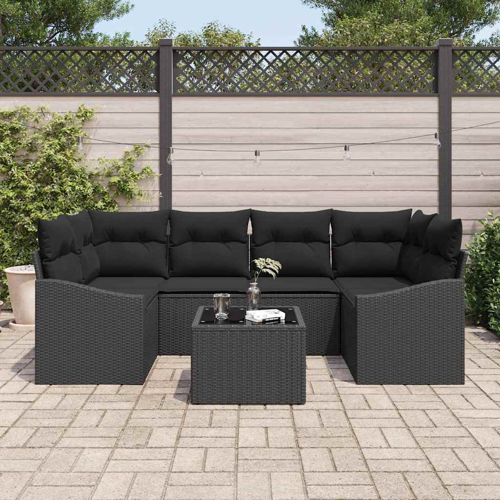Sofa Sæt med pude med pude 7 pcs Sort polyrattan