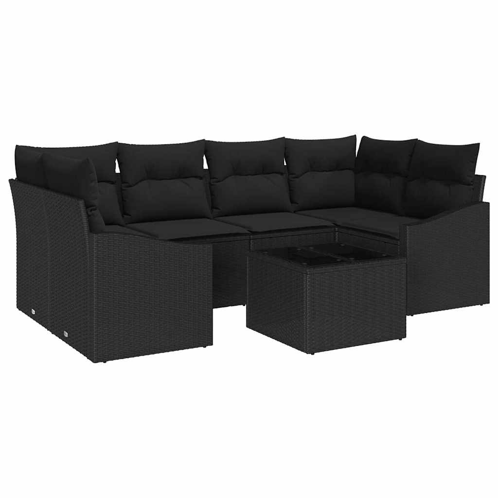 Sofa Sæt med pude med pude 7 pcs Sort polyrattan