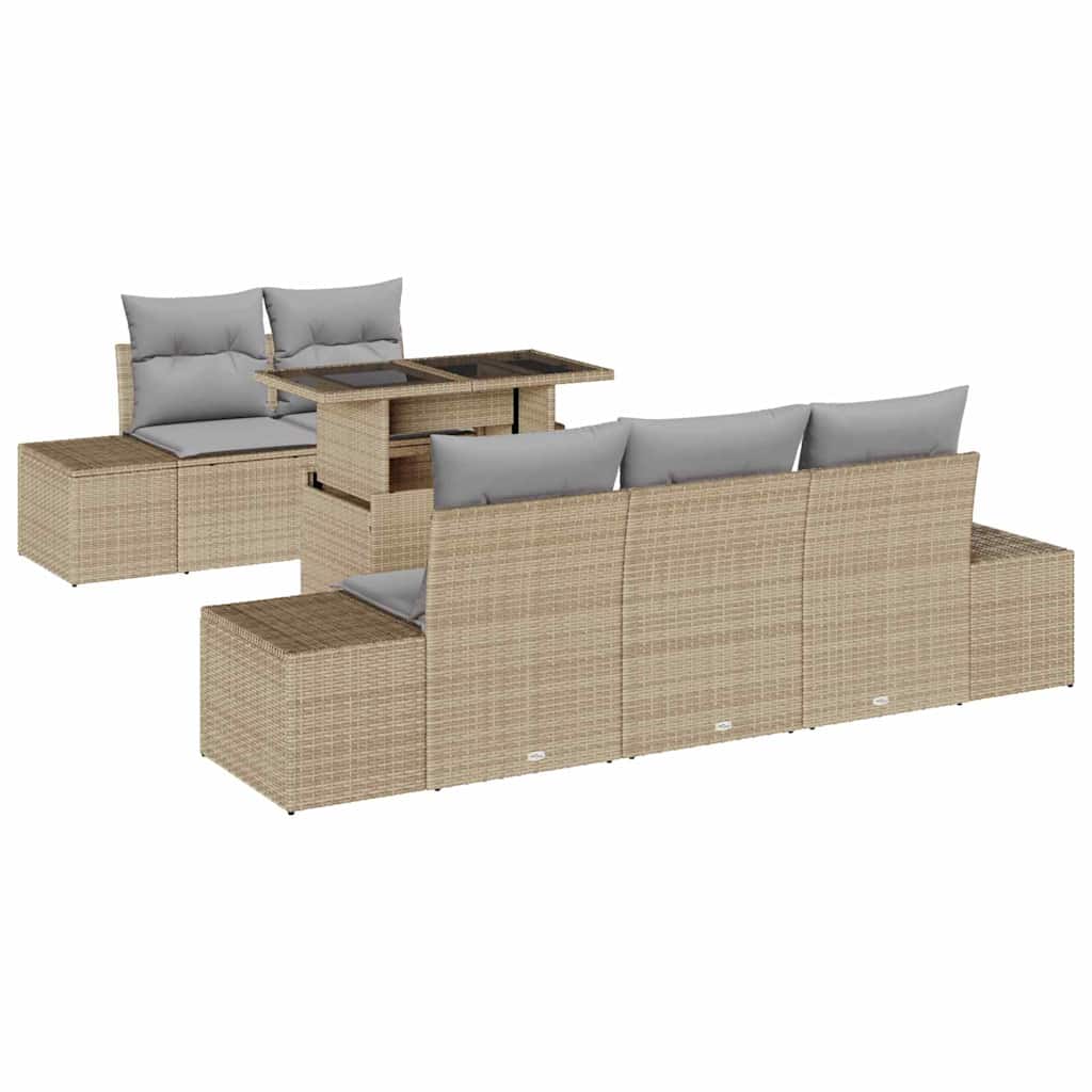 Sofa Sæt med pude 6 pcs Beige og lys grå polyrattan