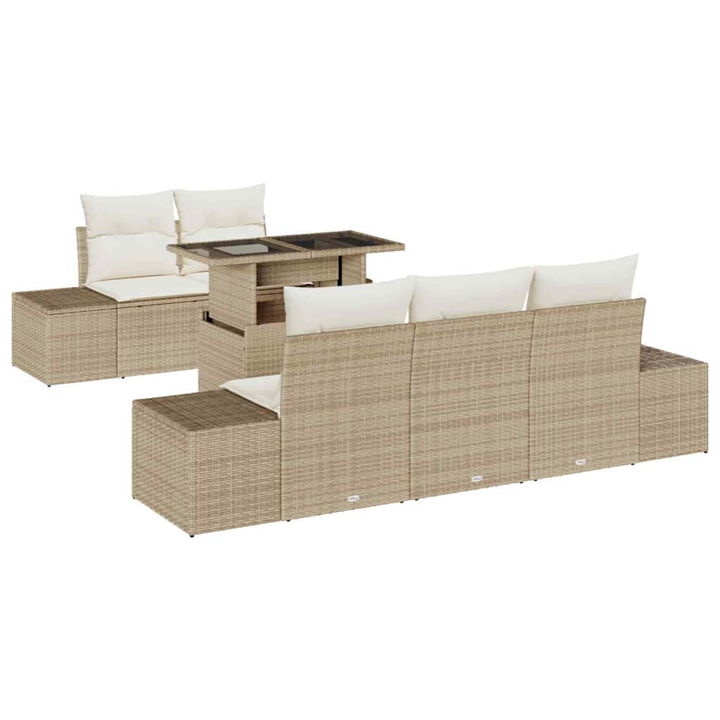 Sofa Sæt med pude 6 pcs Beige og creme polyrattan