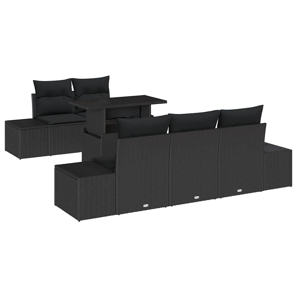 Sofa Sæt med pude 6 pcs Sort polyrattan