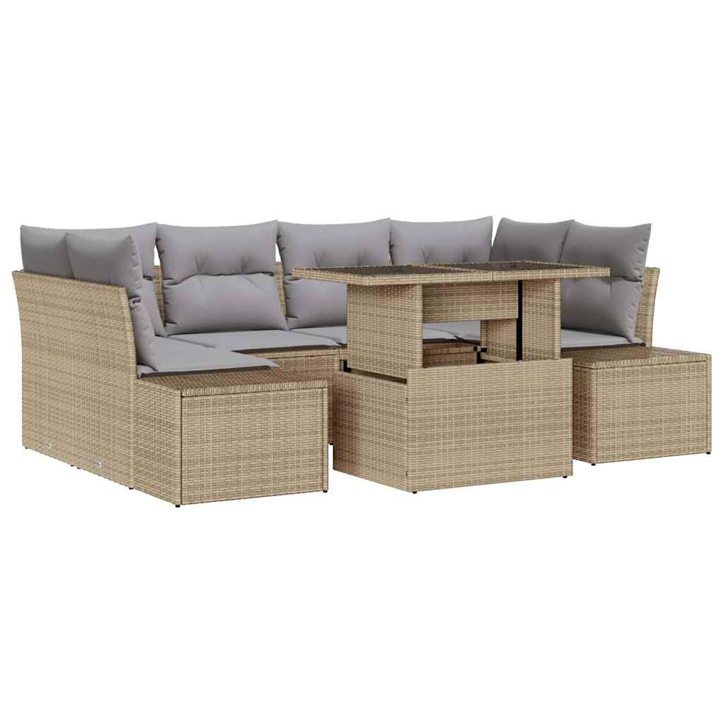 Sofa Sæt med pude 7 pcs Beige og lys grå polyrattan