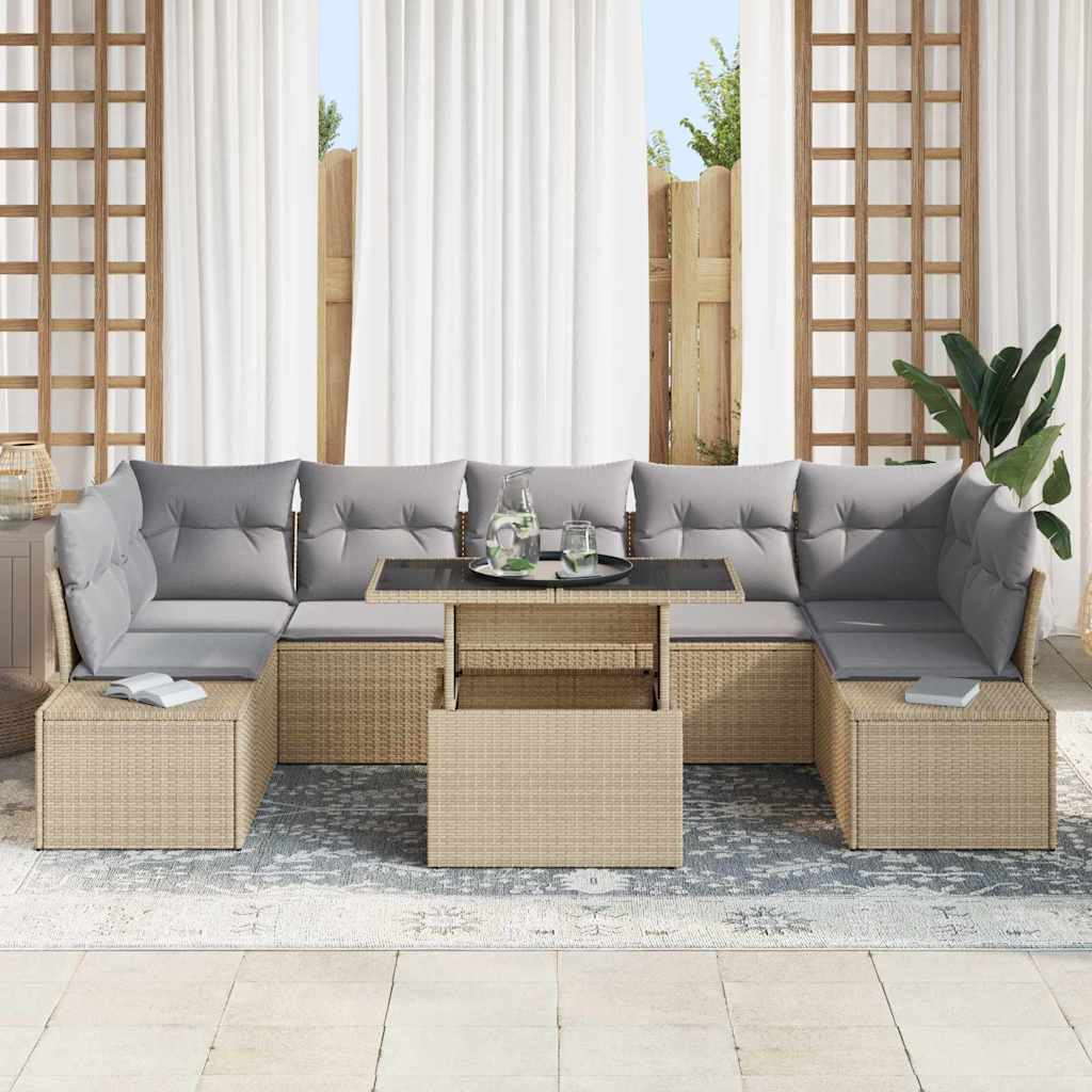 Sofa Sæt med pude 8 pcs Beige og lys grå polyrattan