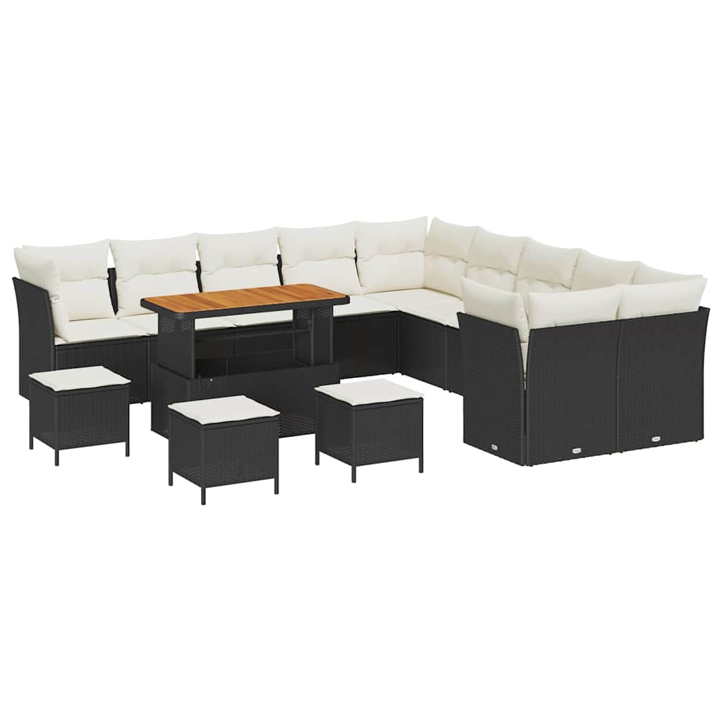 Havesofa Sæt 14 pcs Sort og cremefarvet 110 x 55 x 71 cm