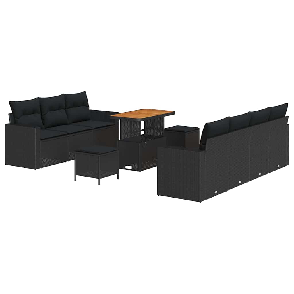 Havesofa Sæt med pude 10 pcs Sort 90 x 55 x 71 cm