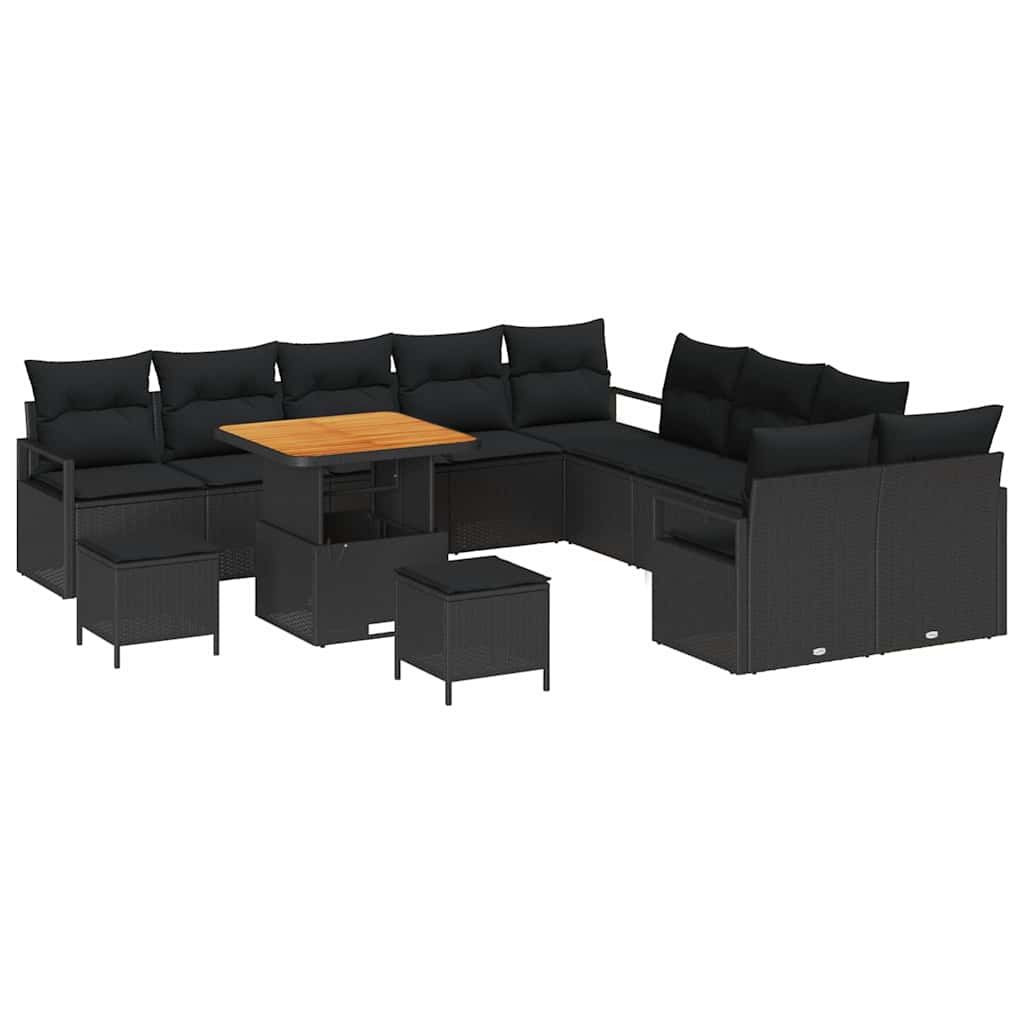 Havesofa Sæt med pude med pude 13 pcs Sort 80 x 80 x 71 cm