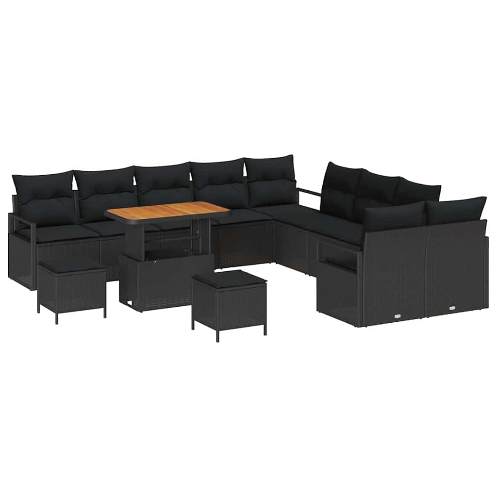 Havesofa Sæt med pude med pude 13 pcs Sort 90 x 55 x 71 cm