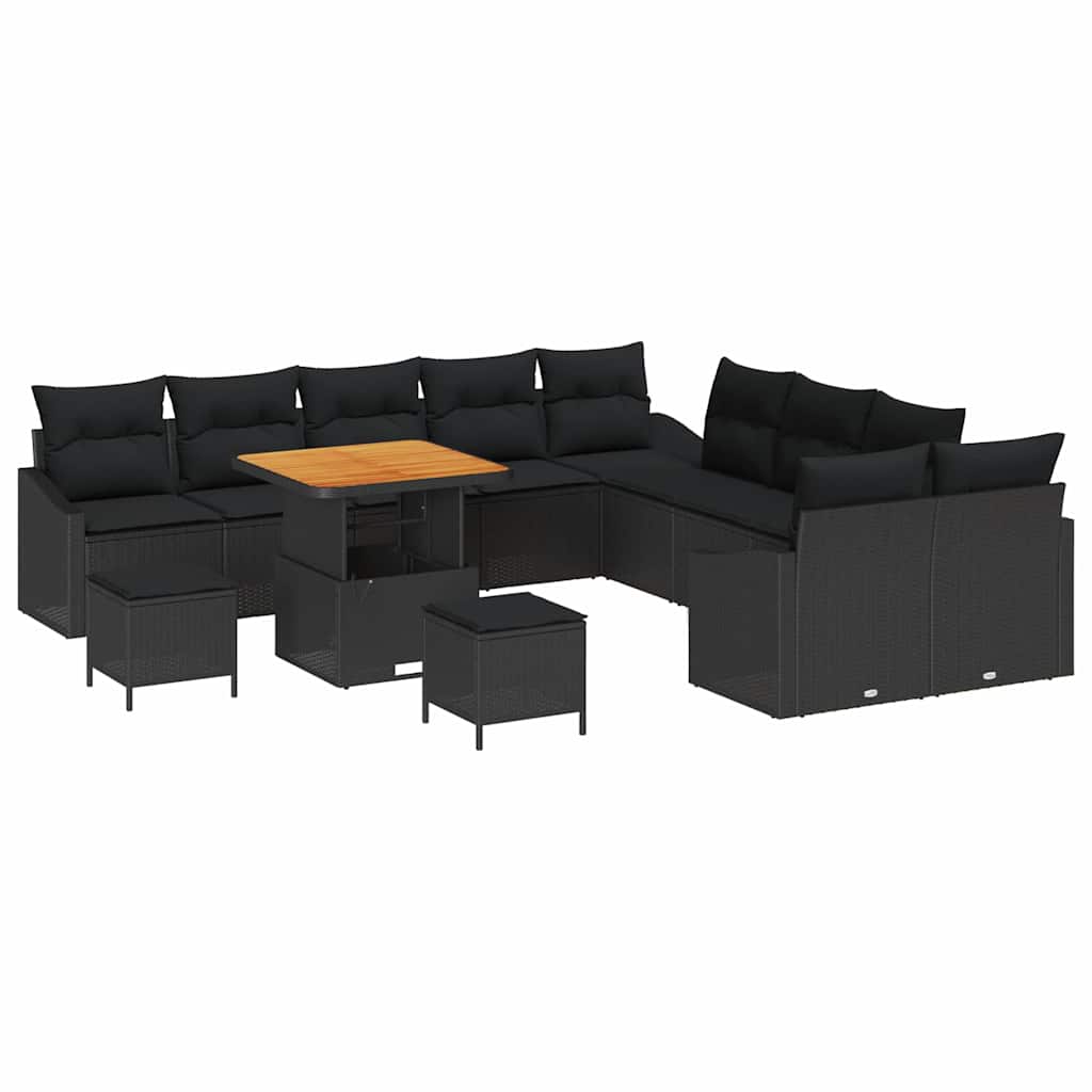 Havesofa Sæt med pude med pude 13 pcs Sort 100 x 100 x 71 cm