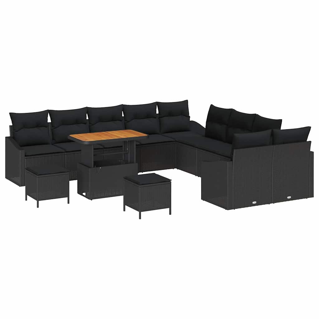 Havesofa Sæt med pude med pude 13 pcs Sort 100 x 100 x 71 cm