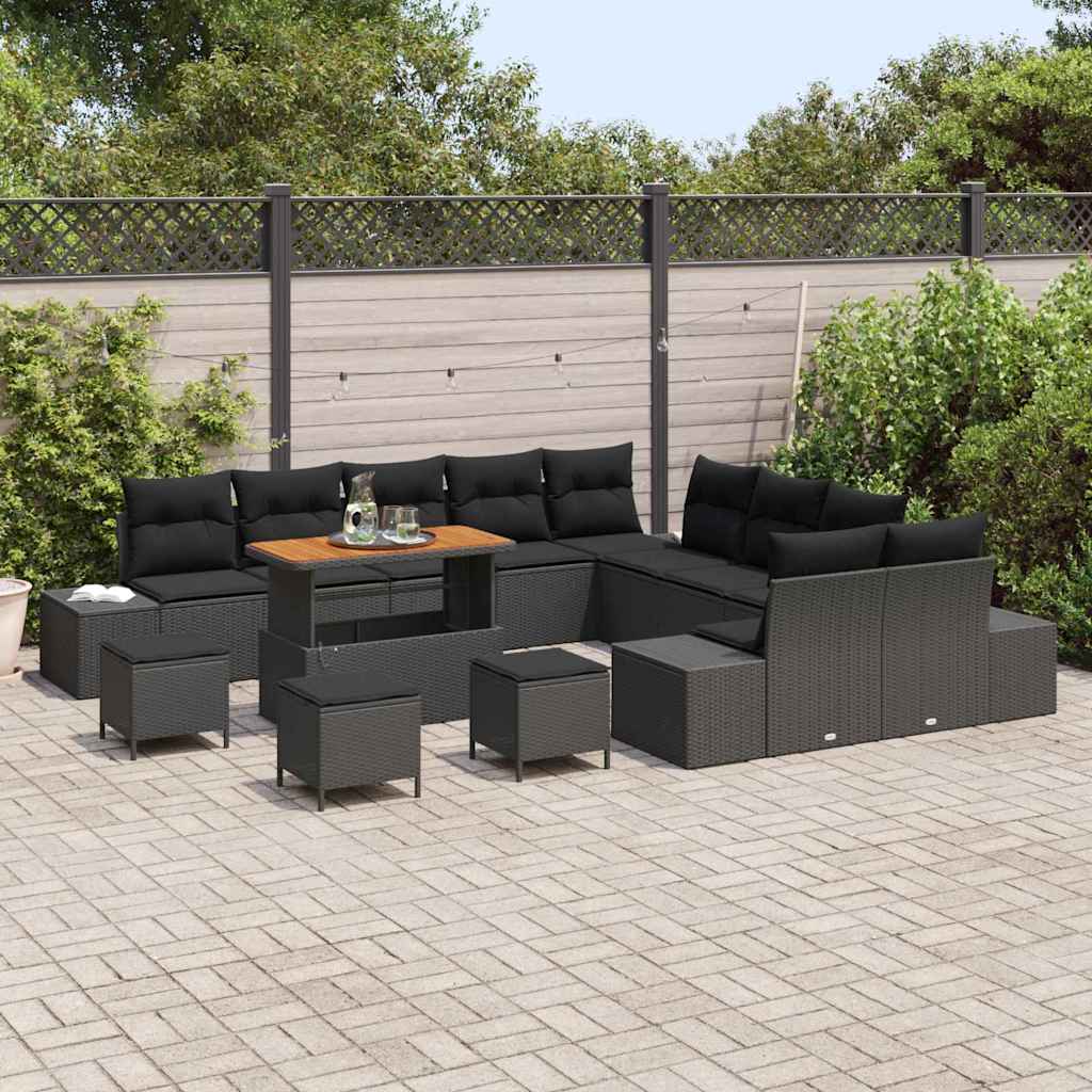 Havesofa Sæt med pude med pude 13 pcs Sort 110 x 55 x 71 cm