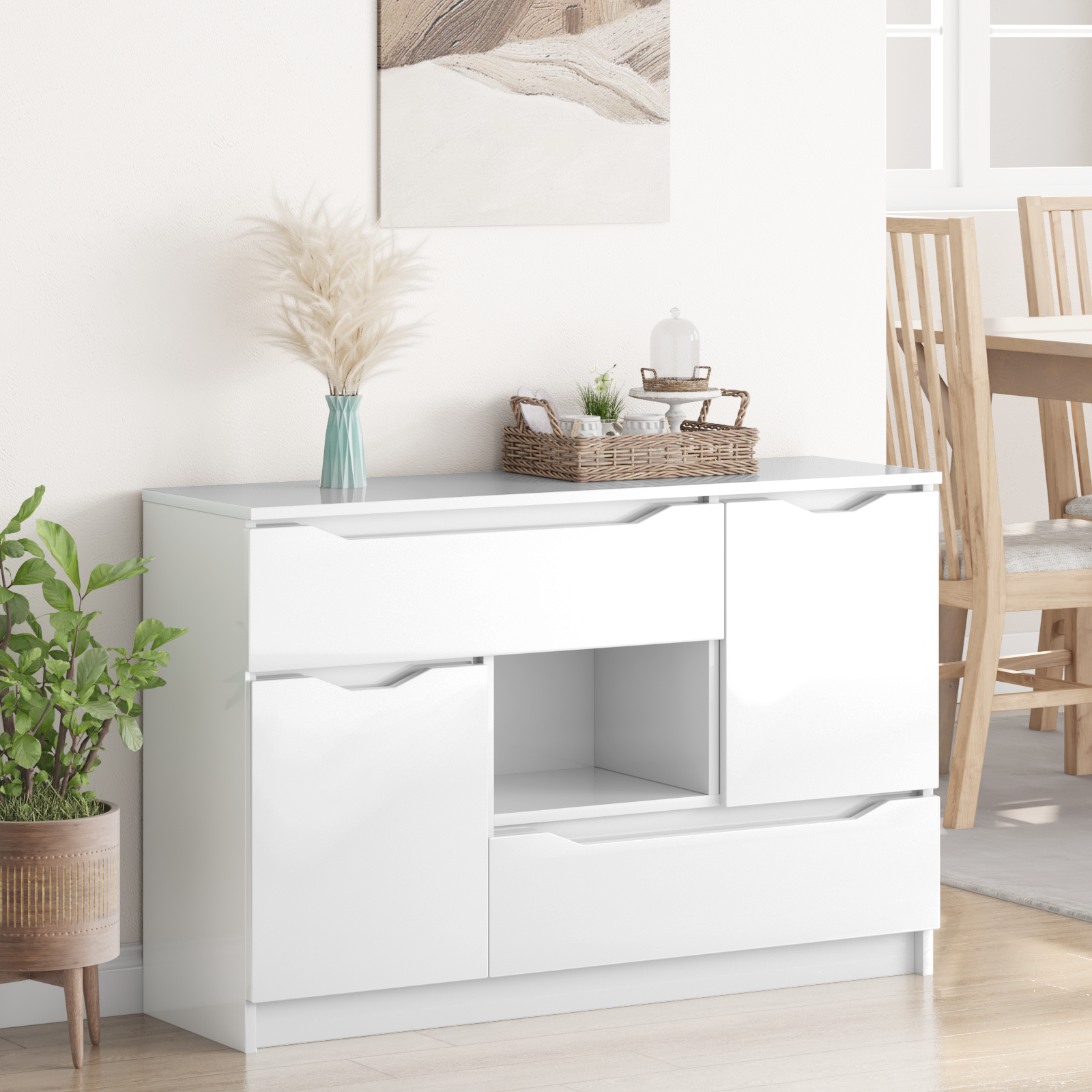 Sideboard Høj gloss hvid 100 x 30 x 65,6 Konstrueret træ