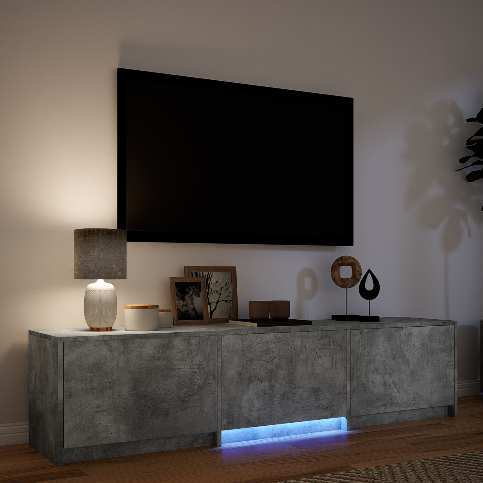 TV-bord med LED BetonGrå 165 x 34 x 40 cm Konstrueret træ