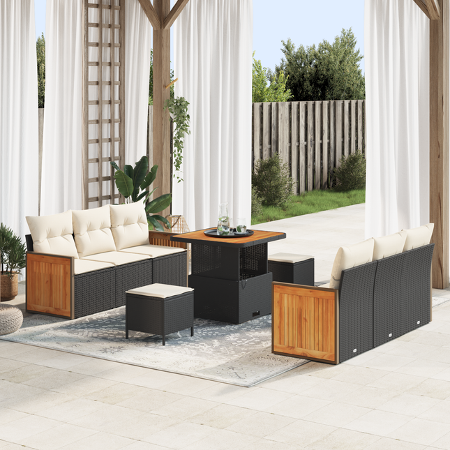Havesofa Sæt med pude 9 pcs Sort og Cream