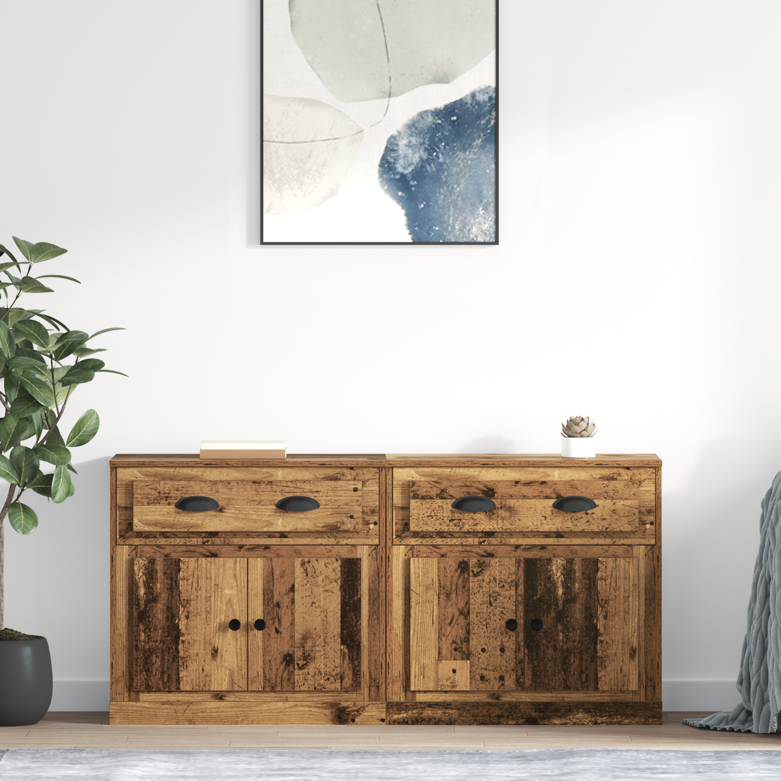 Sideboards med skuffe 2 pcs Gammelt træ 70 x 35,5 x 67,5 cm