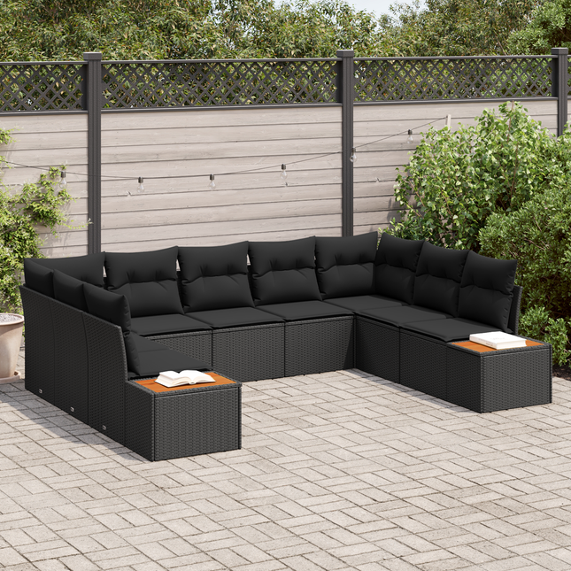 Havesofa Sæt med pude med opbevaring 5 pcs Sort Polyrattan
