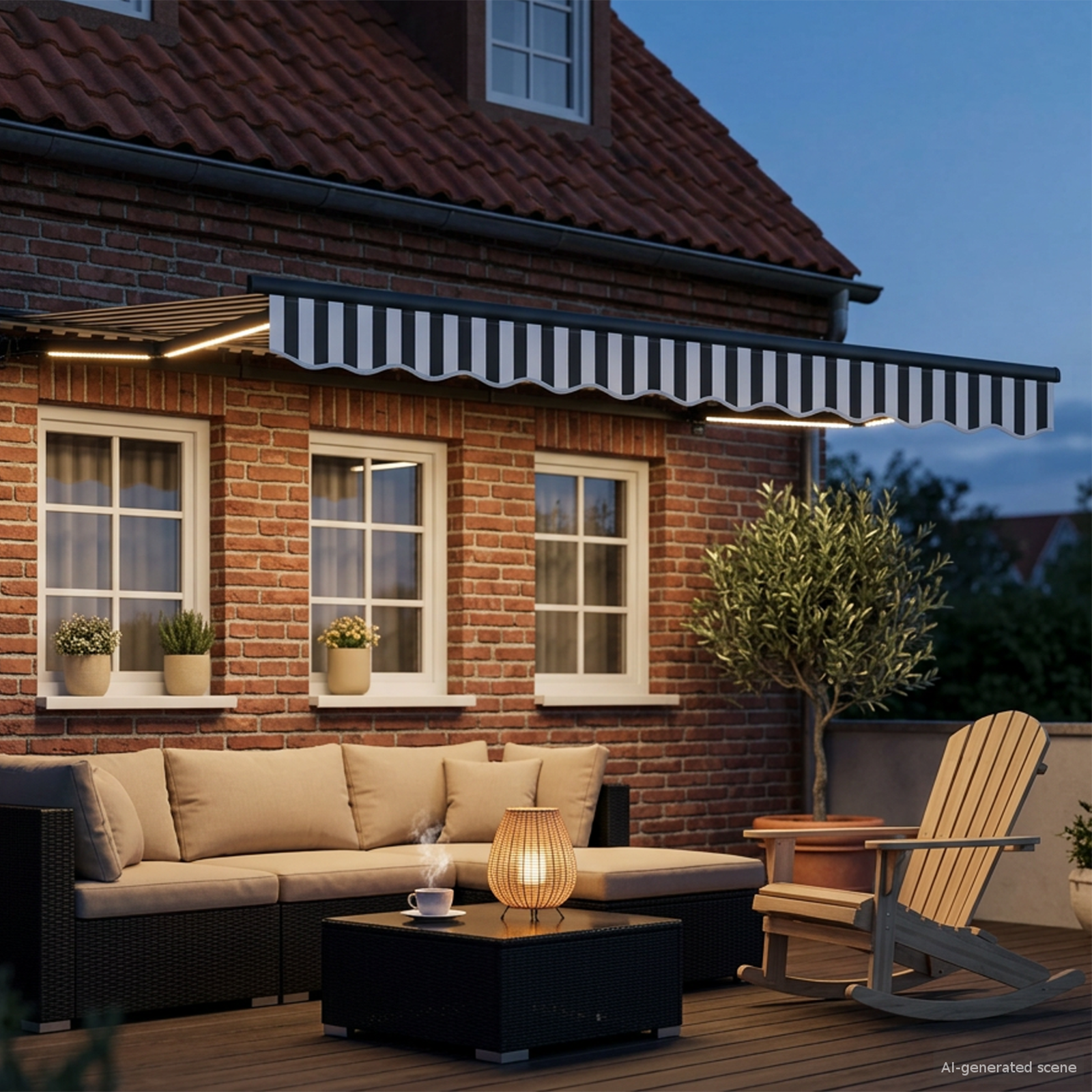 Manuel markise-ramme med LED-lys Anthracit og hvid 3,5 x 2,5 m