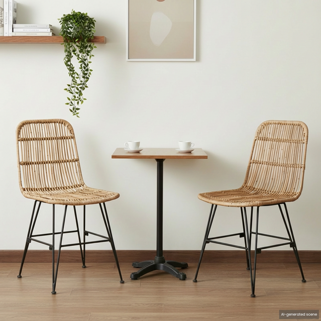 Spisestol 2 pcs Naturfarvet 41 x 55 x 85 cm Rattan og Stål