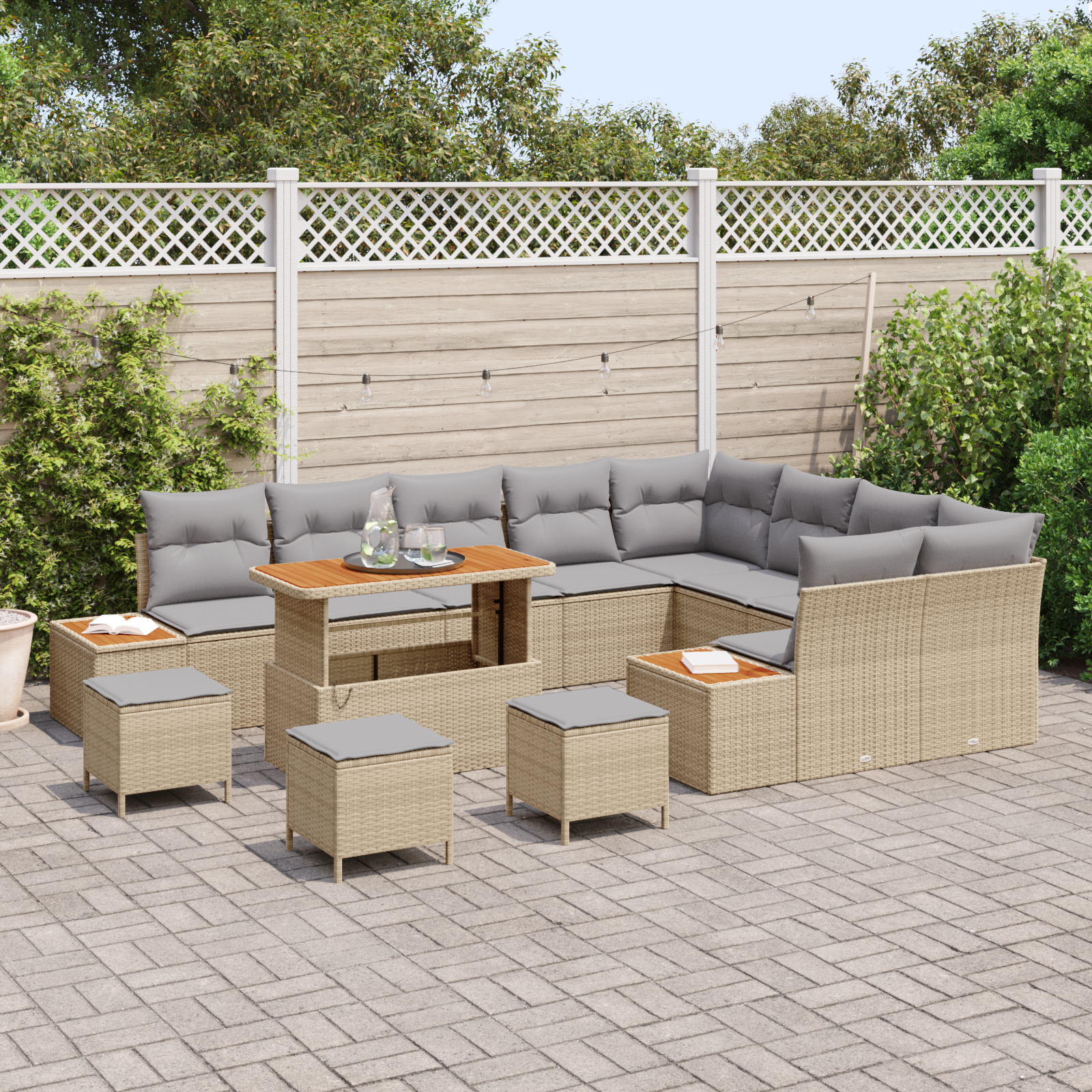 Havesofa Sæt med pude 13 pcs Beige og lys grå