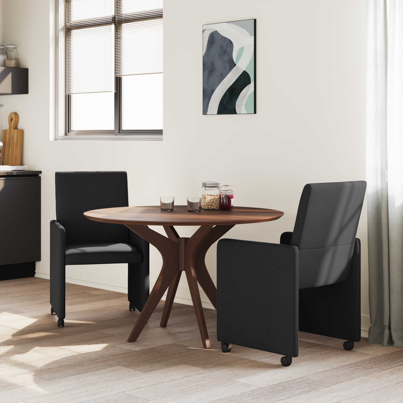 Spisebordsstole med hjul 2 pcs Sort 57 x 66 x 94 cm Stof