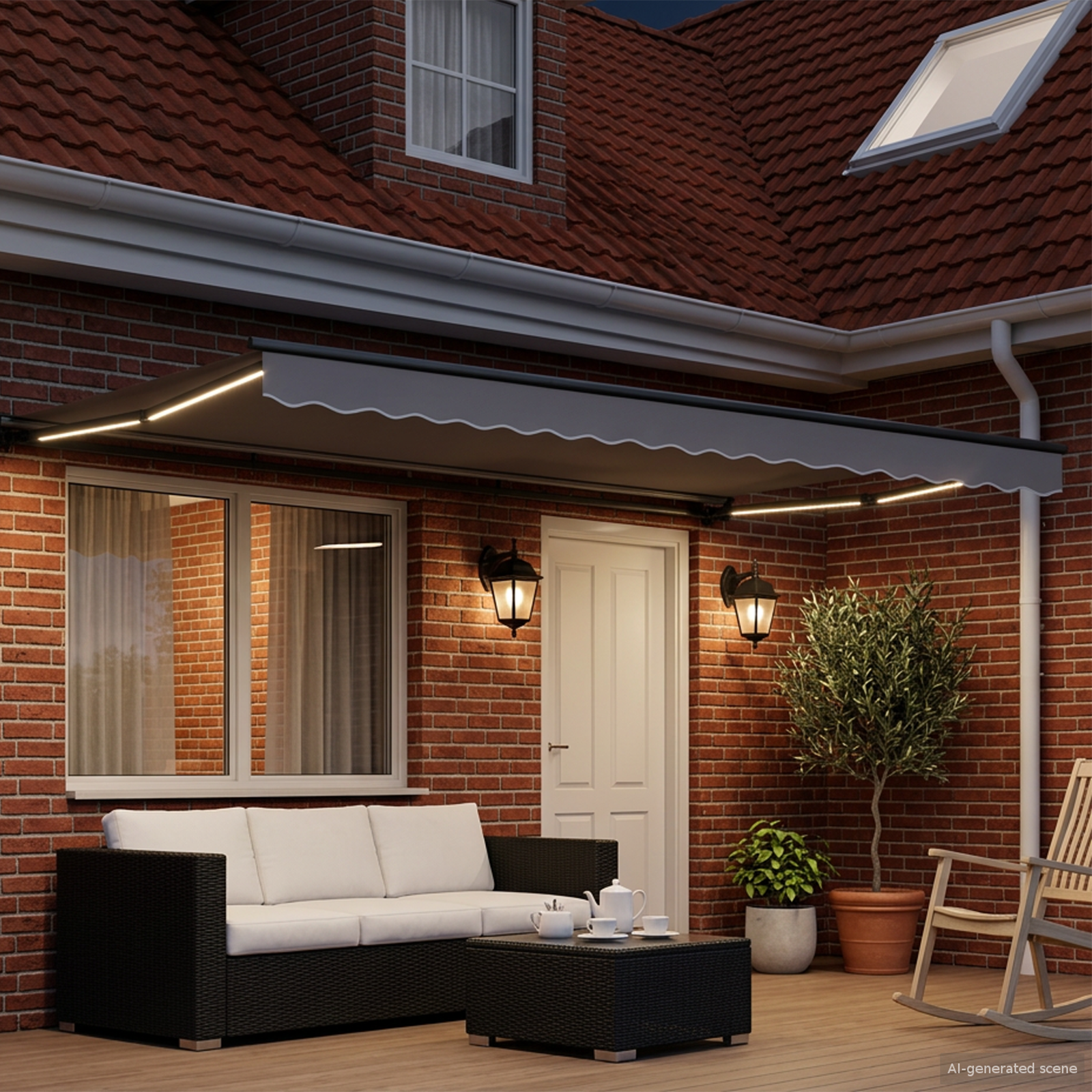 Elektrisk Markisedugramme med LED Antracit 5 x 3 m Aluminium